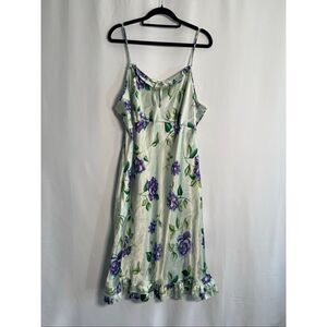 Vintage Floral Slip Pink K Sage Silky Bow Dress Nightgown size XL